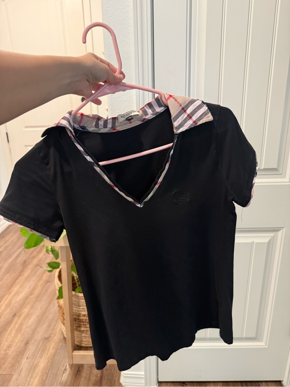 Burberry Black Short Sleeve Tee with Check Trim
